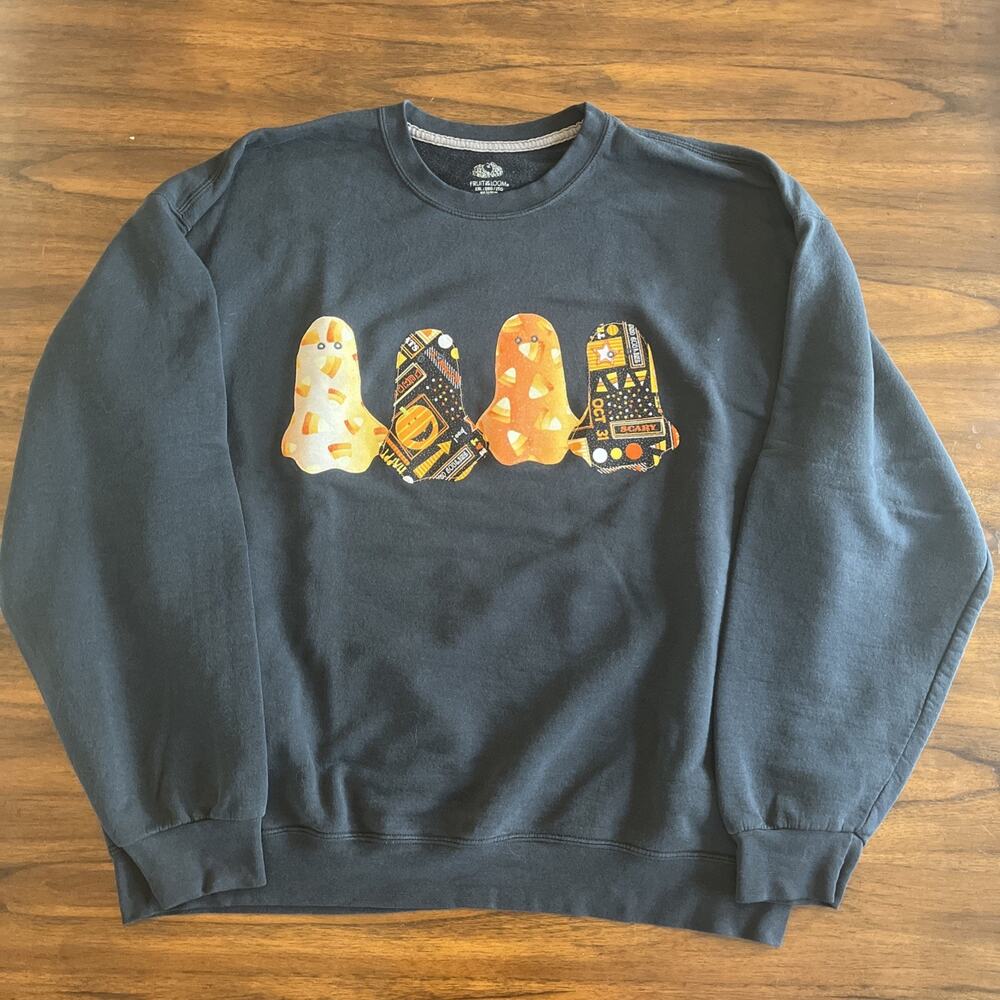 UPCYCLED Halloween Ghost Crewneck Sweatshirt FOTL Brand Fallcore Whimsy Fairy